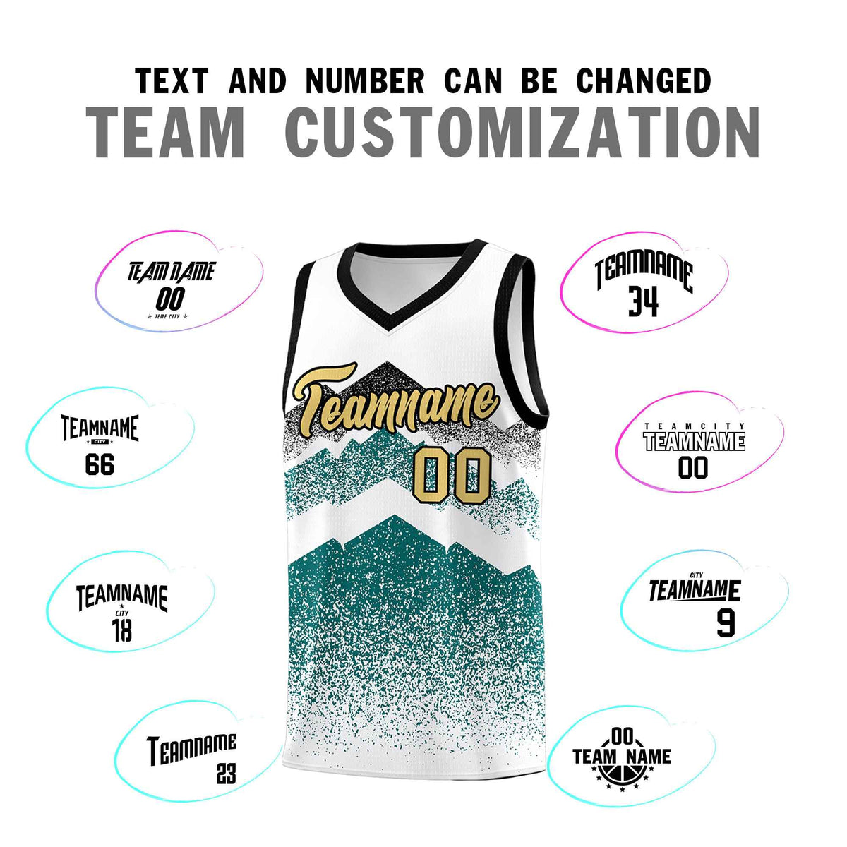 Custom Youth Basketball Jerseys White Teal Gradient Mountain Design Uniforms