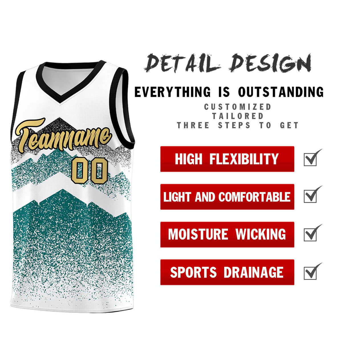 Custom Youth Basketball Jerseys White Teal Gradient Mountain Design Uniforms