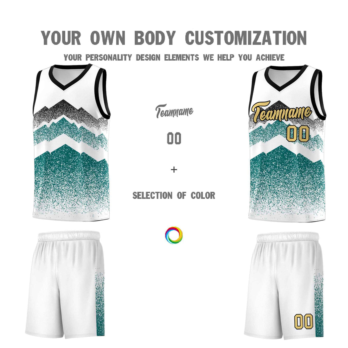 Custom Youth Basketball Jerseys White Teal Gradient Mountain Design Uniforms