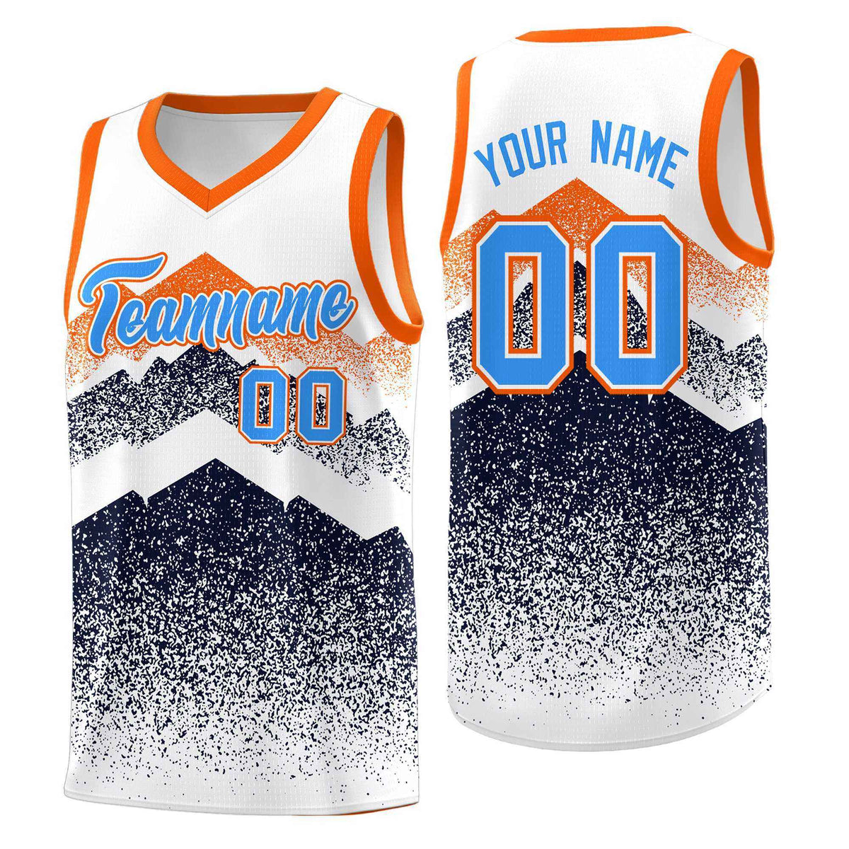 Personalized Youth Basketball Jerseys   White Navy Gradient Mountain Design Uniforms