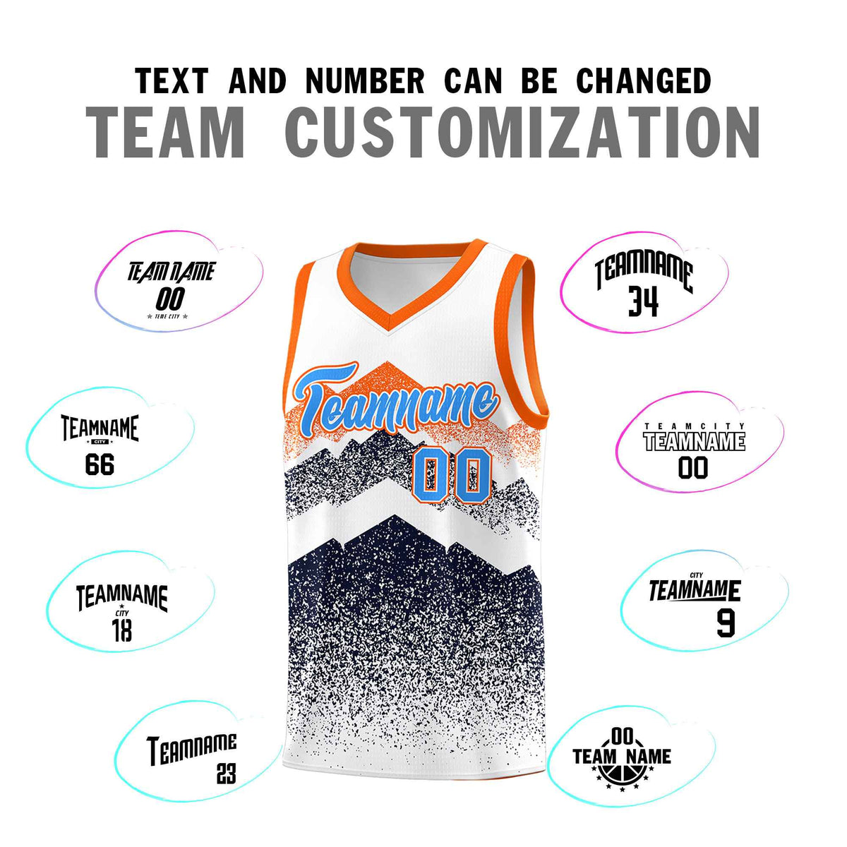 Personalized Youth Basketball Jerseys   White Navy Gradient Mountain Design Uniforms