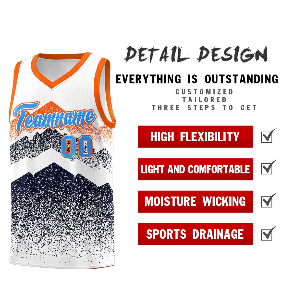 Personalized Youth Basketball Jerseys   White Navy Gradient Mountain Design Uniforms