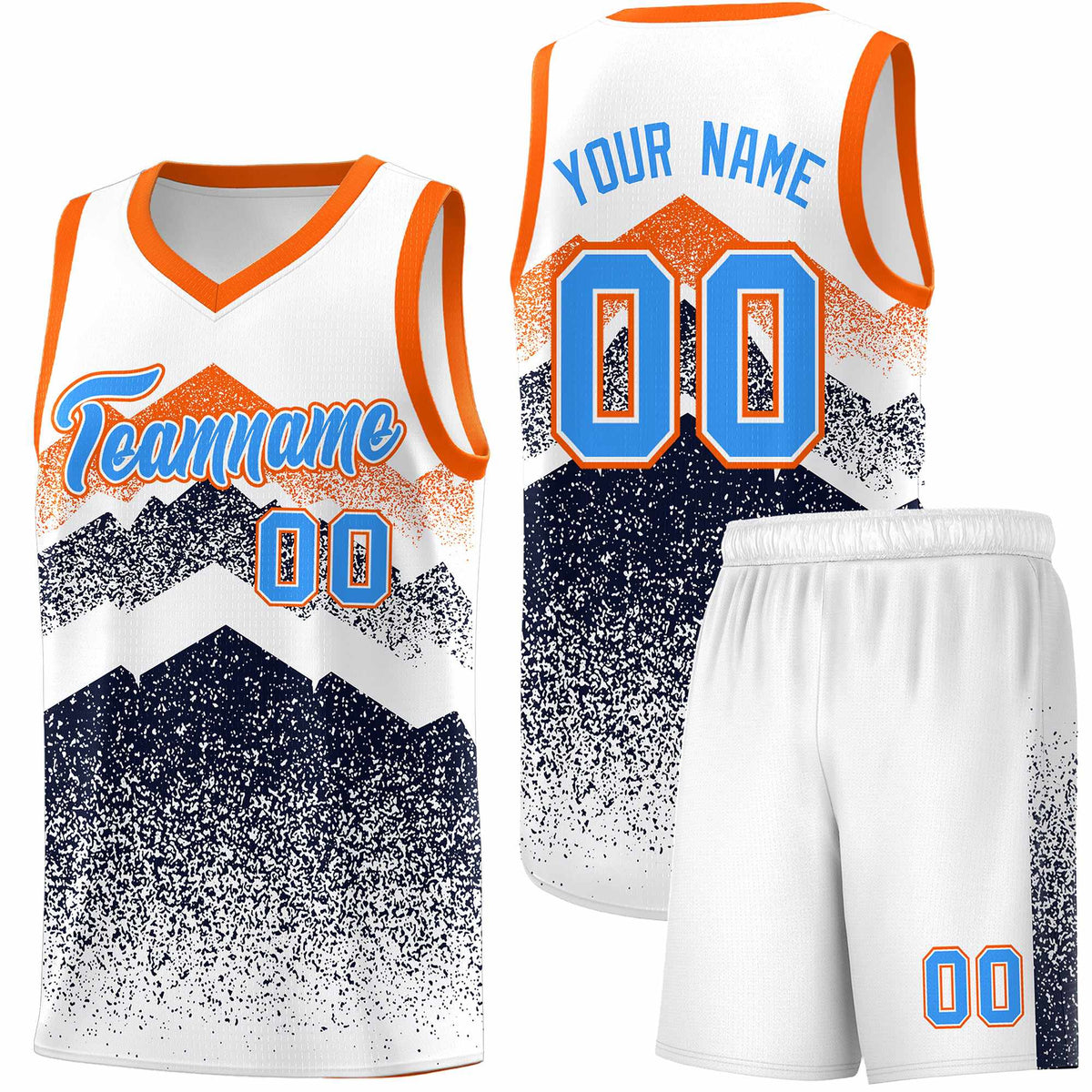 Personalized Youth Basketball Jerseys   White Navy Gradient Mountain Design Uniforms