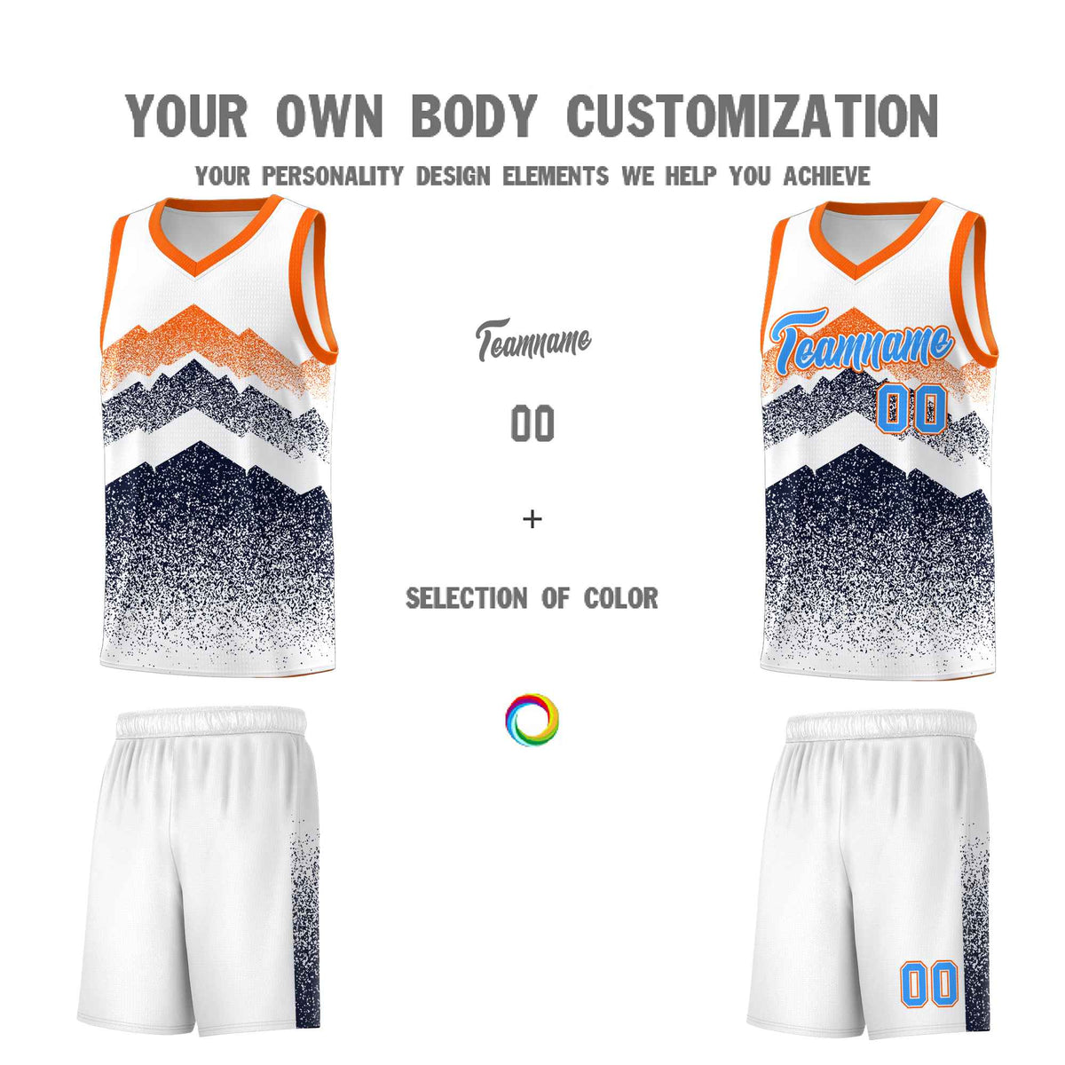 Personalized Youth Basketball Jerseys   White Navy Gradient Mountain Design Uniforms