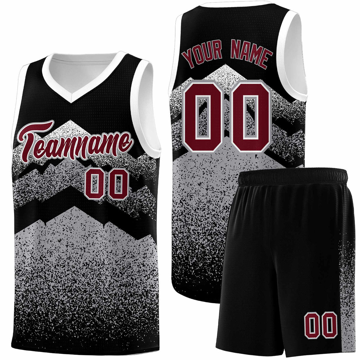 Personalized Youth Basketball Jerseys   Black Gray Gradient Mountain Design Uniforms