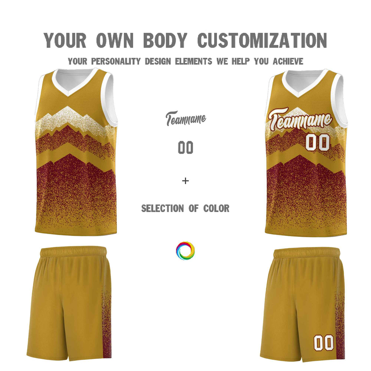 Custom Youth Basketball Jerseys Old Gold Crimson Gradient Mountain Design Uniforms