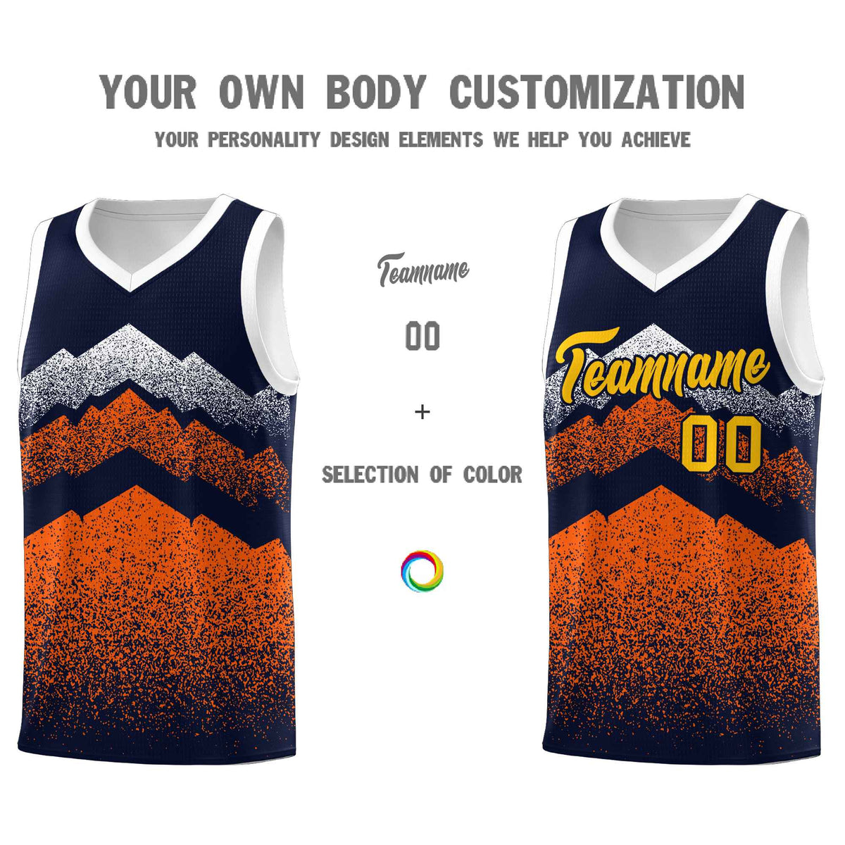 Personalized Youth Basketball Jerseys   Navy Orange Gradient Mountain Design Uniforms