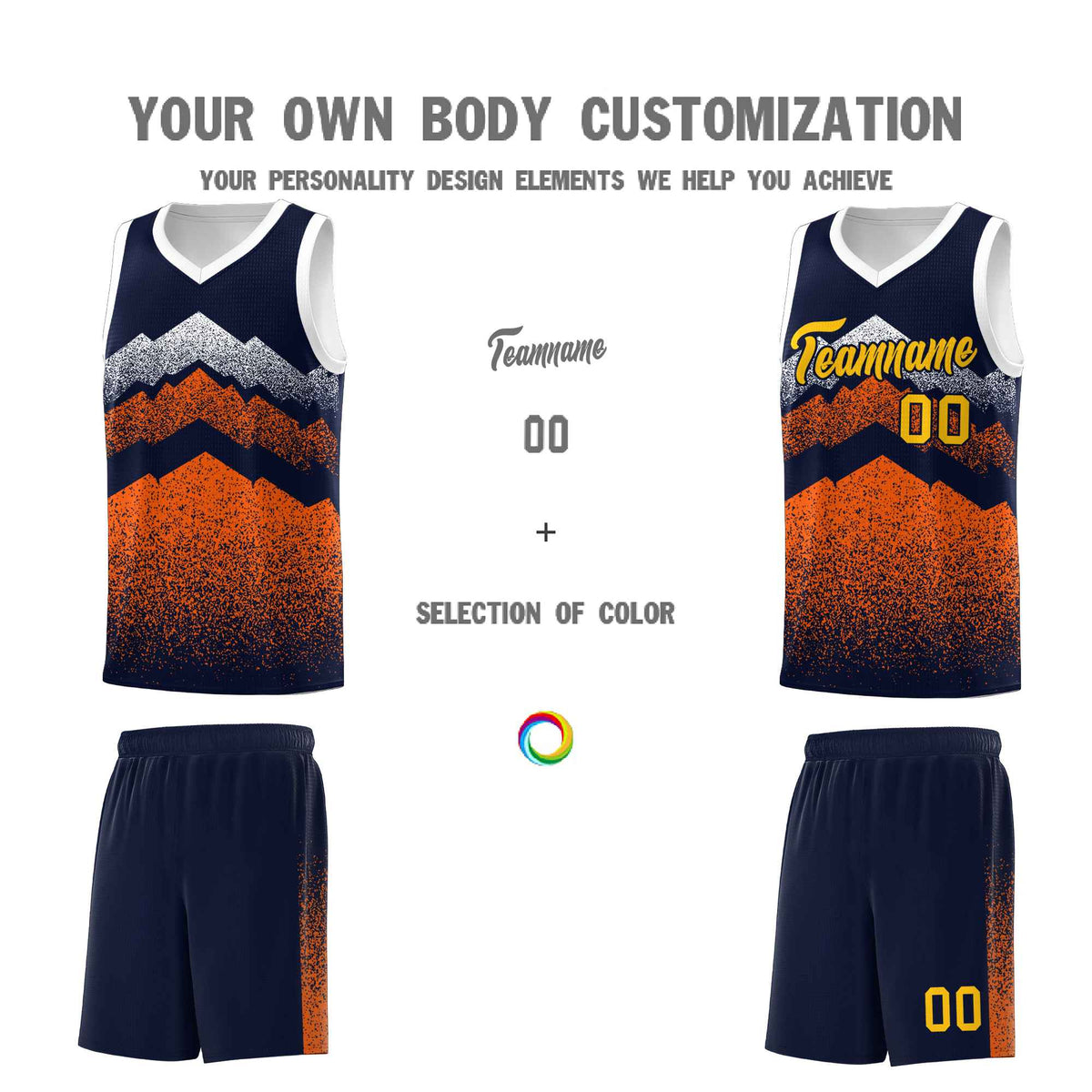 Personalized Youth Basketball Jerseys   Navy Orange Gradient Mountain Design Uniforms