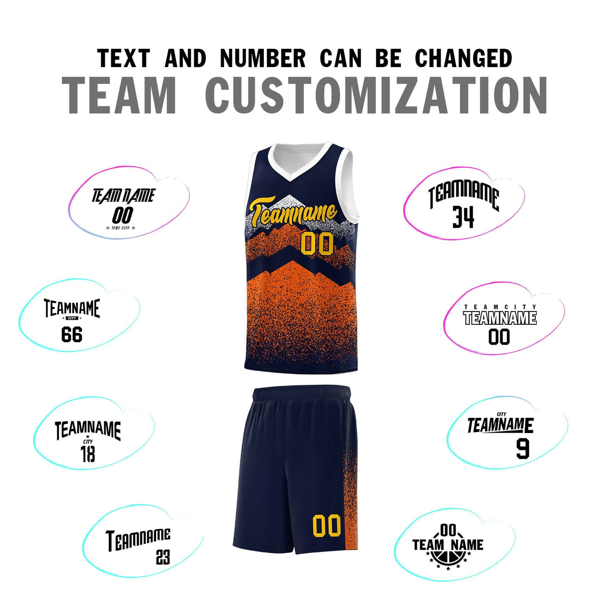 Personalized Youth Basketball Jerseys   Navy Orange Gradient Mountain Design Uniforms