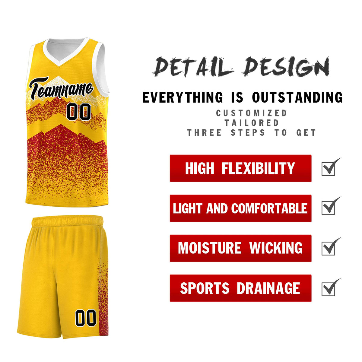Personalized Youth Basketball Jerseys   Gold Red Gradient Mountain Design Uniforms