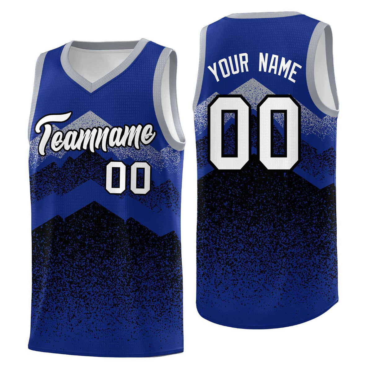 Personalized Youth Basketball Jerseys   Royal Black Gradient Mountain Design Uniforms