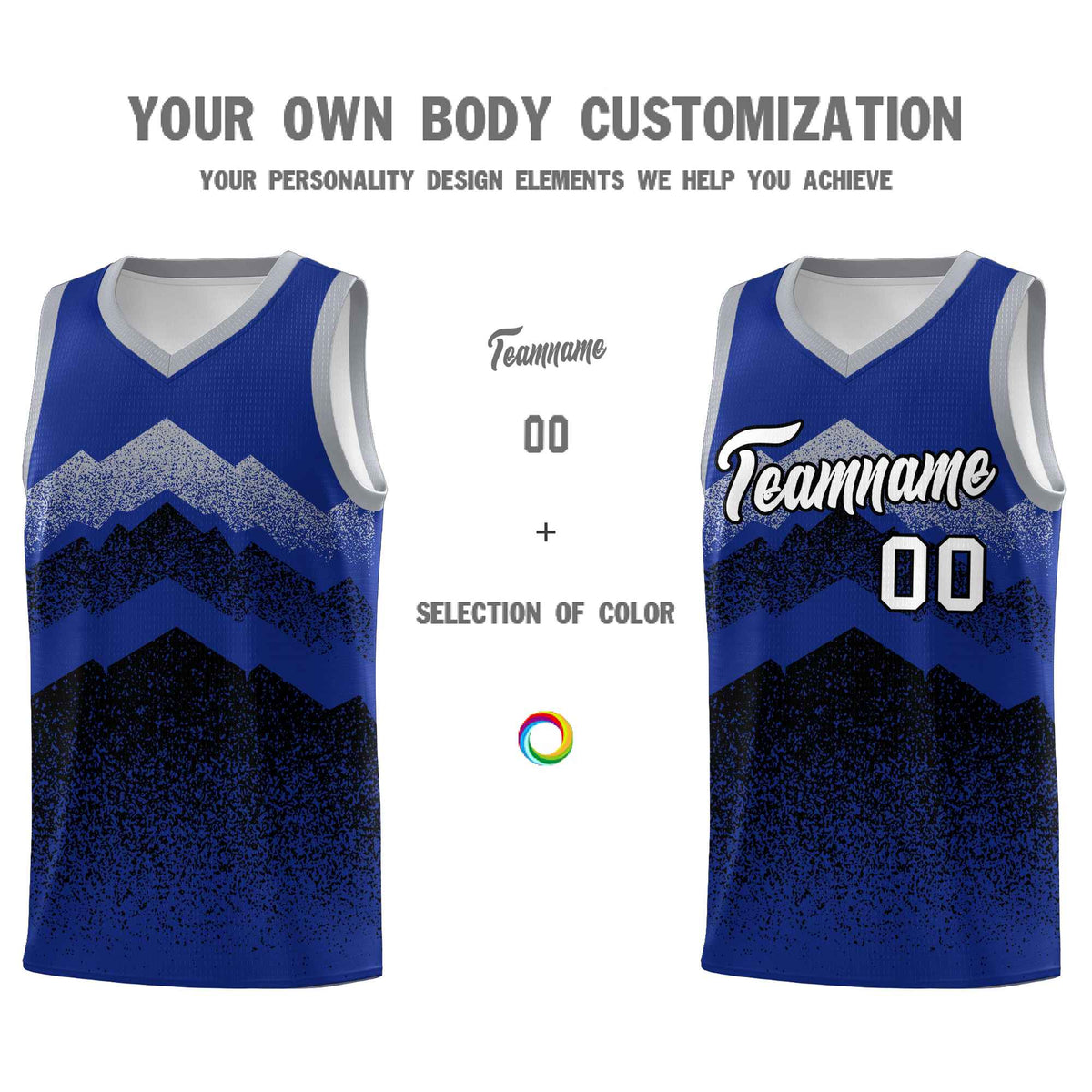 Personalized Youth Basketball Jerseys   Royal Black Gradient Mountain Design Uniforms