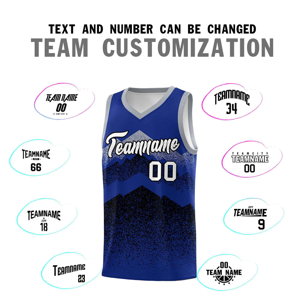 Personalized Youth Basketball Jerseys   Royal Black Gradient Mountain Design Uniforms