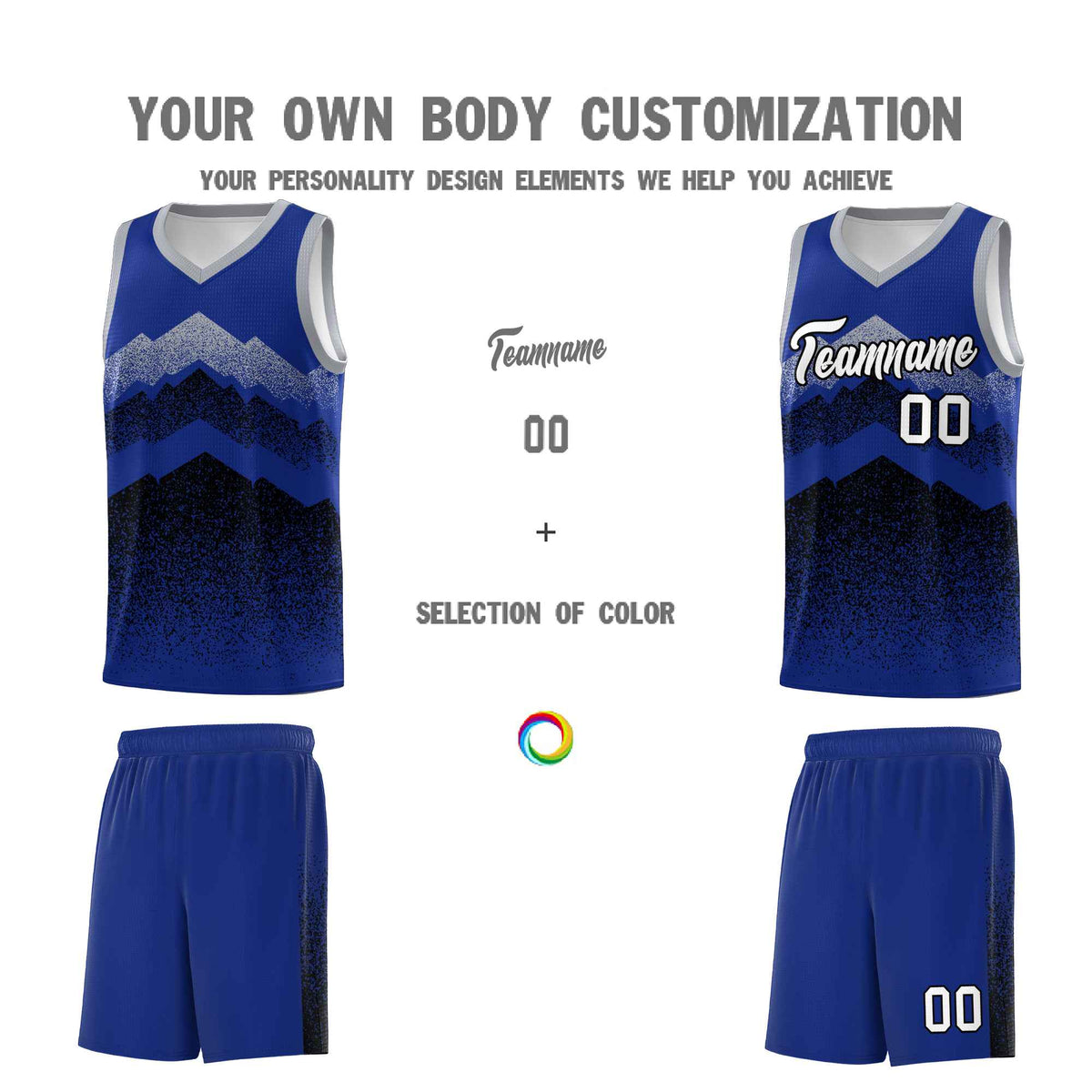 Personalized Youth Basketball Jerseys   Royal Black Gradient Mountain Design Uniforms