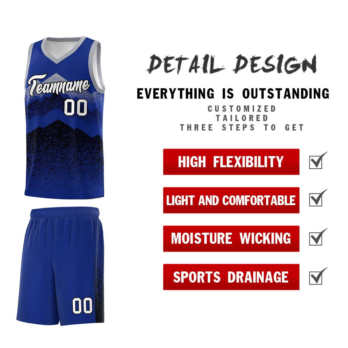 Personalized Youth Basketball Jerseys   Royal Black Gradient Mountain Design Uniforms