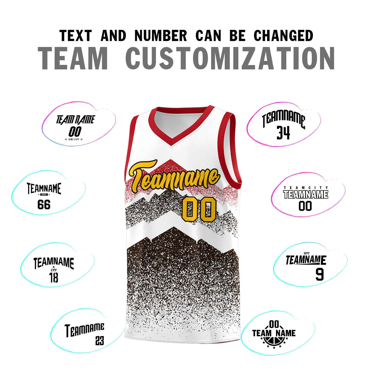 Custom Youth Basketball Jerseys White Brown Gradient Mountain Design Uniforms