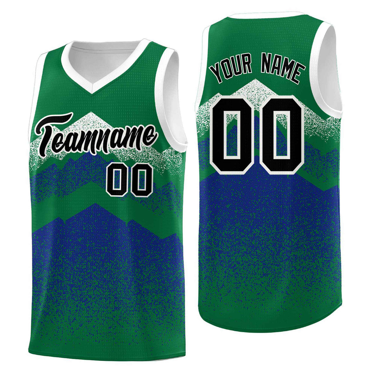 Custom Youth Basketball Jerseys Green Royal Gradient Mountain Design Uniforms