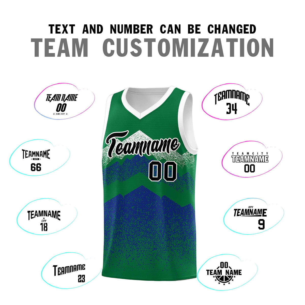 Custom Youth Basketball Jerseys Green Royal Gradient Mountain Design Uniforms