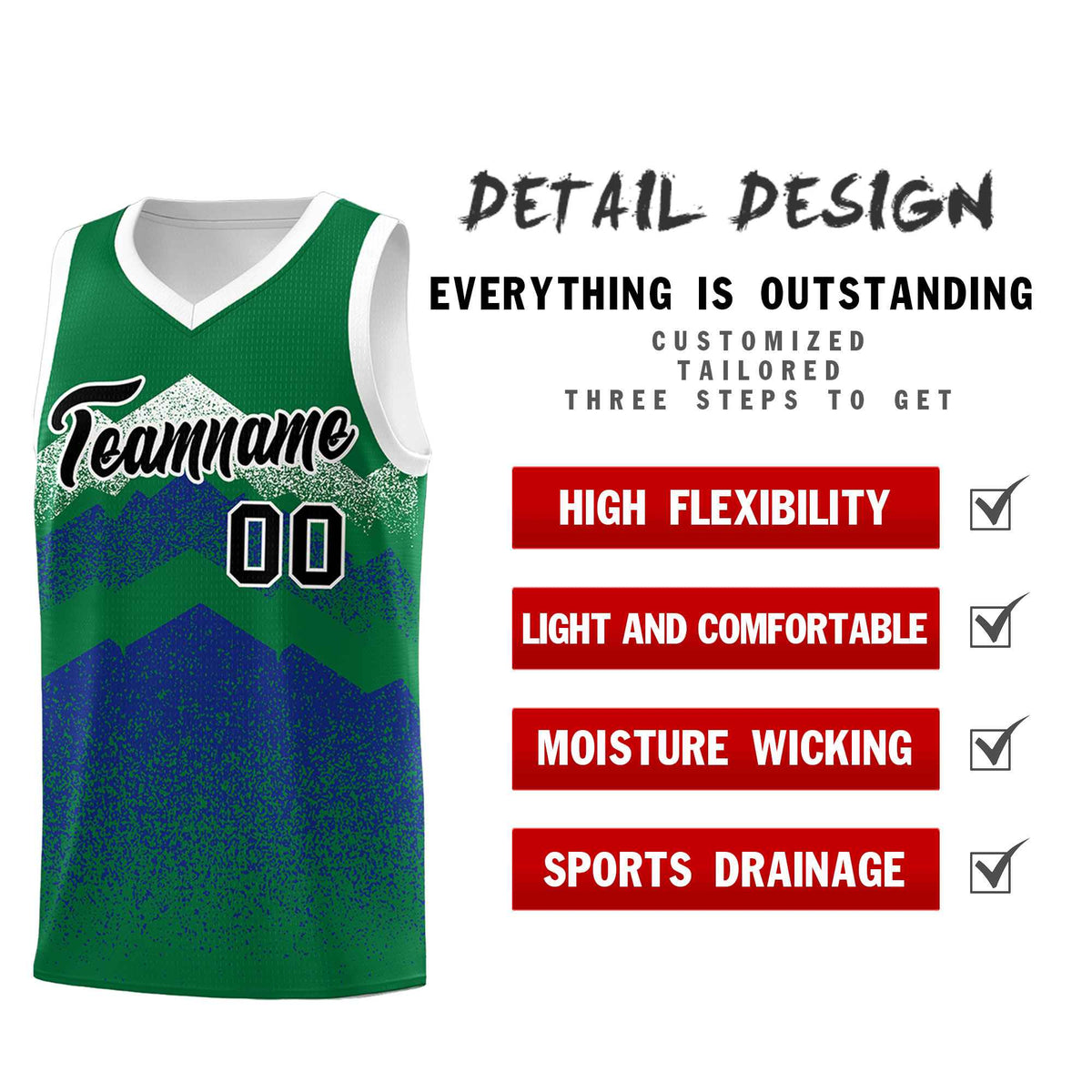 Custom Youth Basketball Jerseys Green Royal Gradient Mountain Design Uniforms