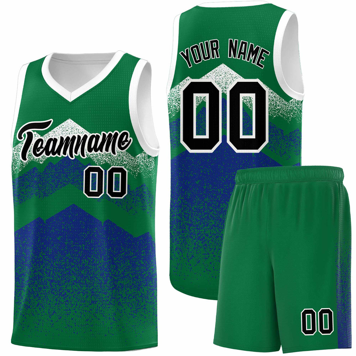 Custom Youth Basketball Jerseys Green Royal Gradient Mountain Design Uniforms