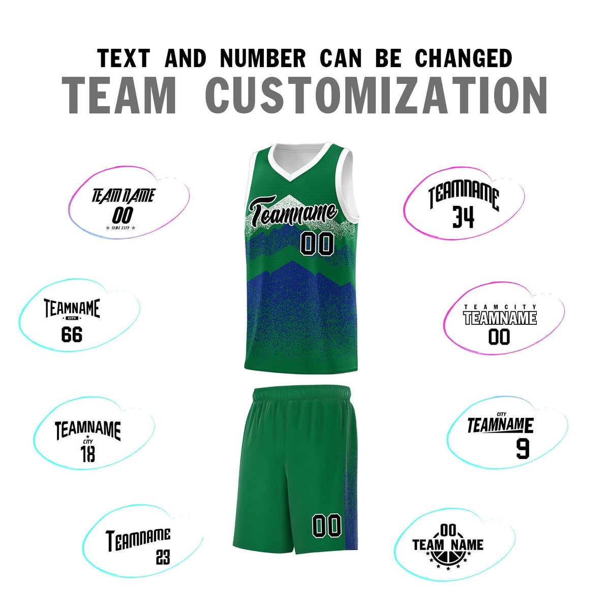 Custom Youth Basketball Jerseys Green Royal Gradient Mountain Design Uniforms