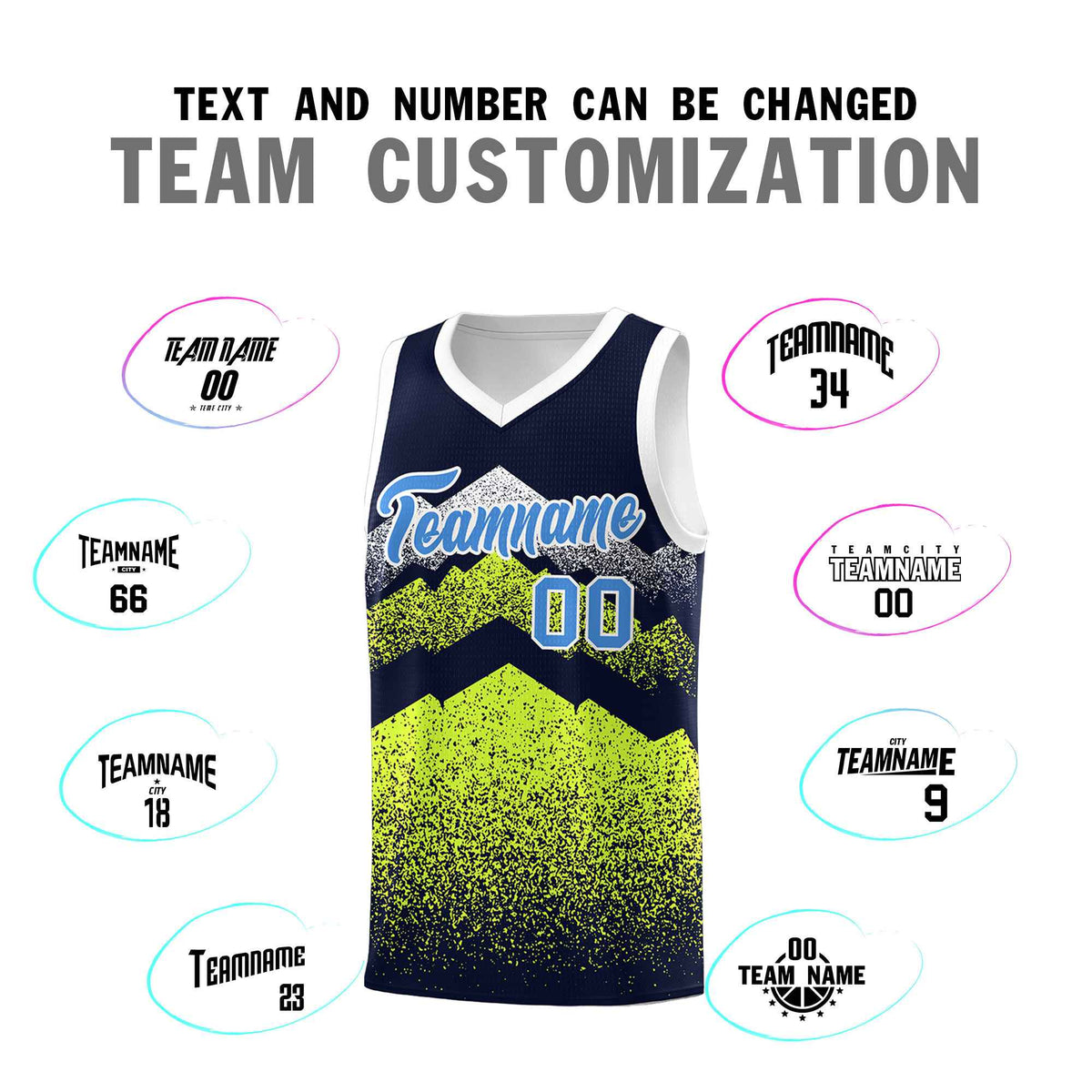 Personalized Youth Basketball Jerseys   Navy Neon Green Gradient Mountain Design Uniforms