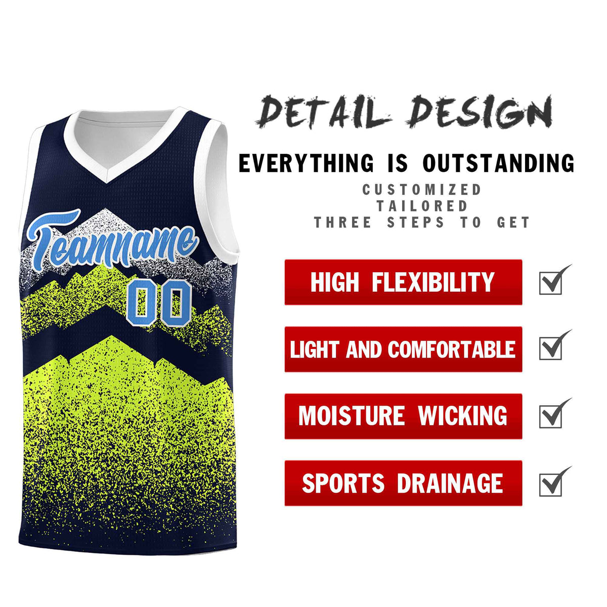 Personalized Youth Basketball Jerseys   Navy Neon Green Gradient Mountain Design Uniforms