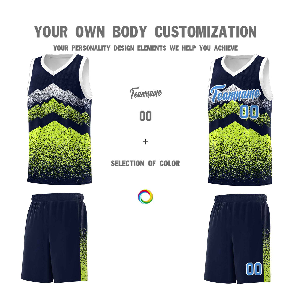 Personalized Youth Basketball Jerseys   Navy Neon Green Gradient Mountain Design Uniforms