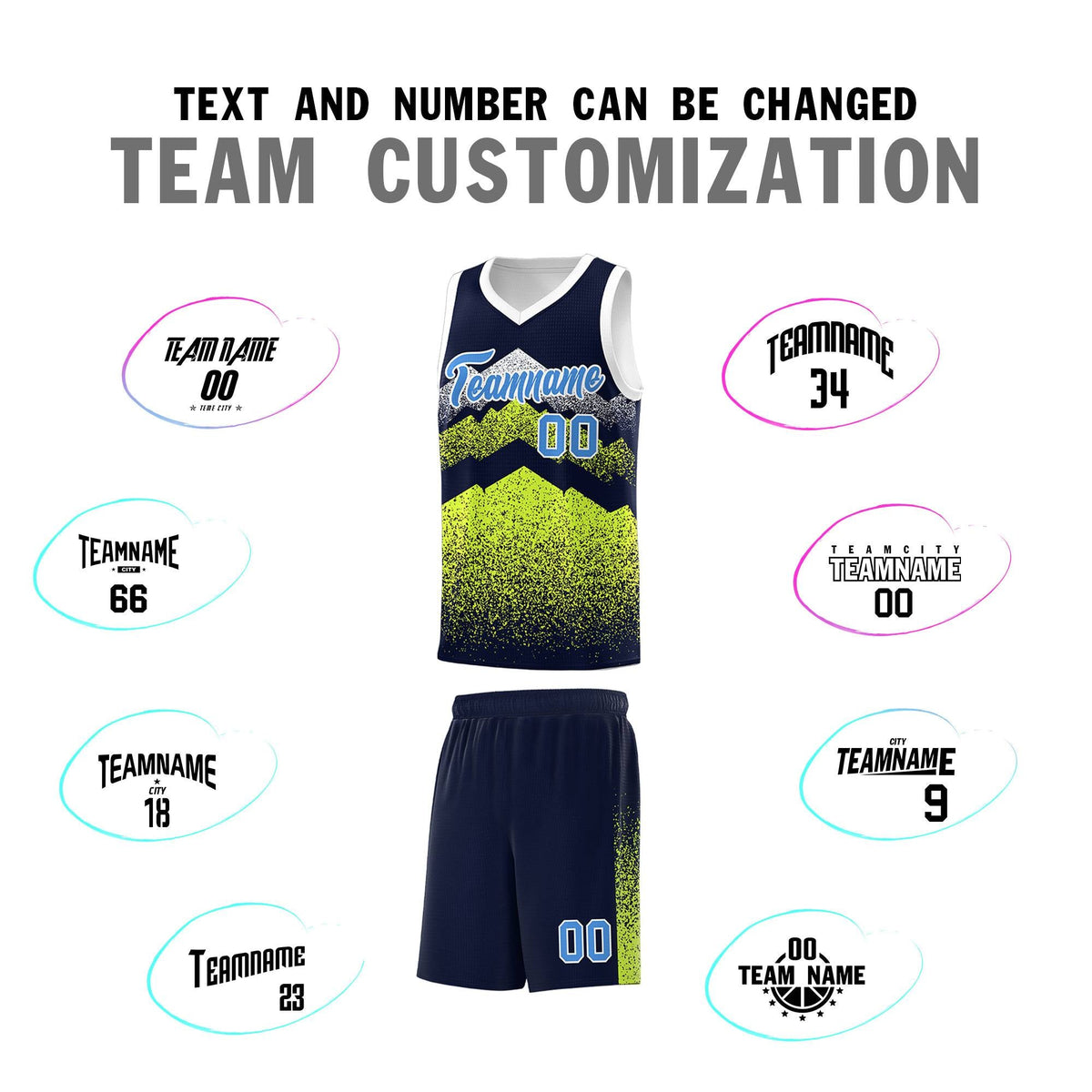 Personalized Youth Basketball Jerseys   Navy Neon Green Gradient Mountain Design Uniforms