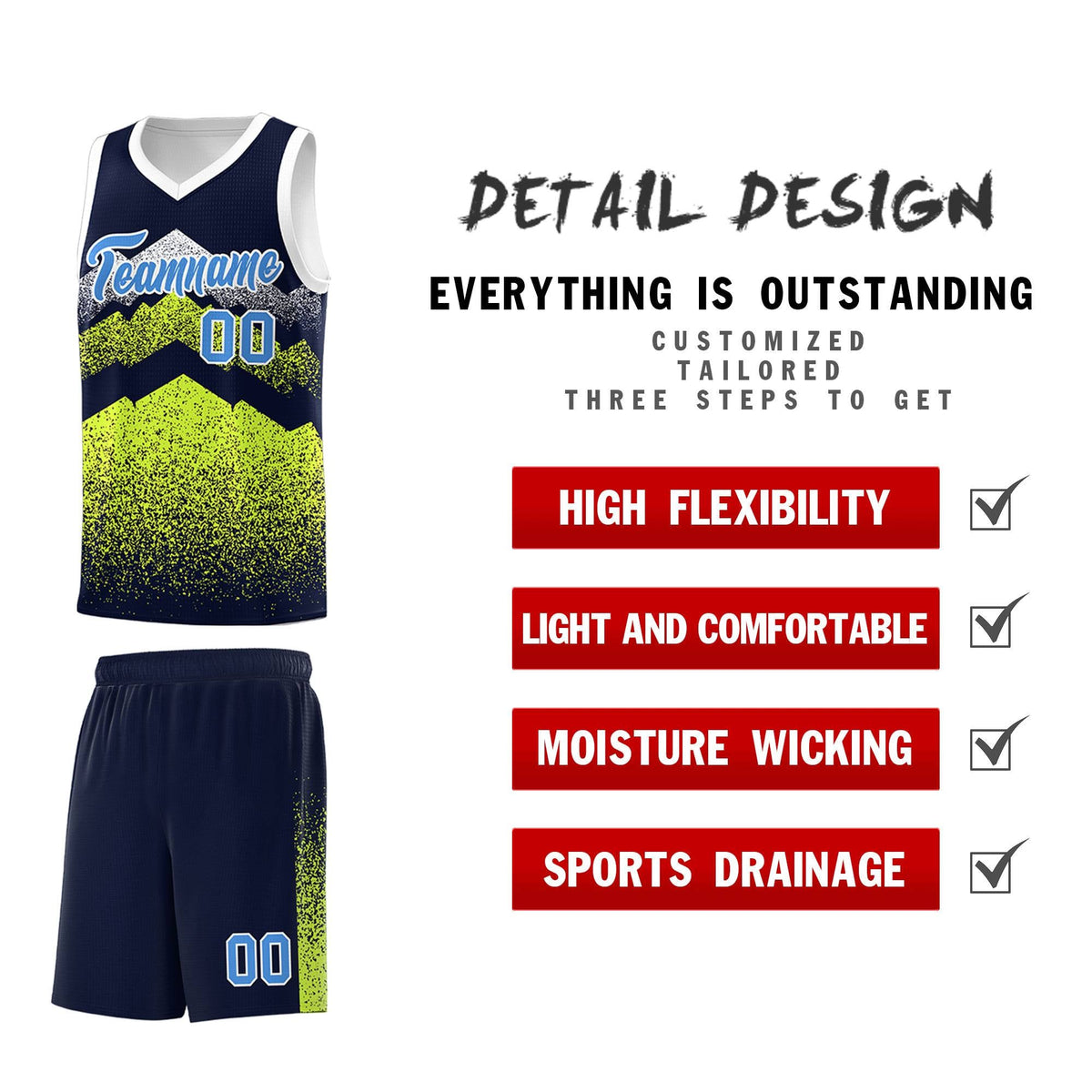 Personalized Youth Basketball Jerseys   Navy Neon Green Gradient Mountain Design Uniforms
