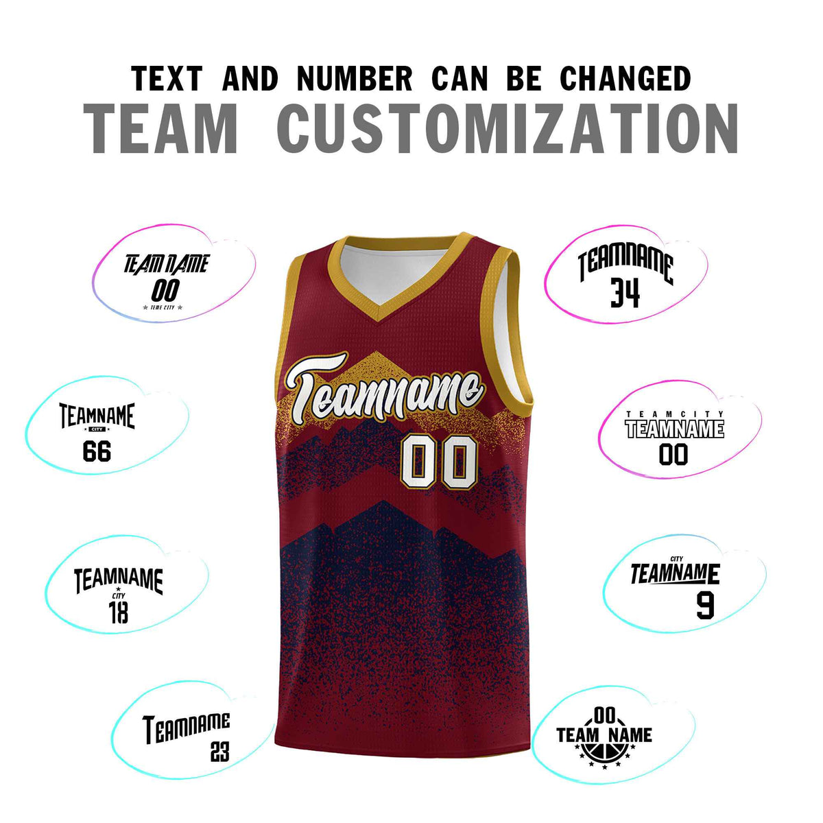 Custom Youth Basketball Jerseys Crimson Navy Gradient Mountain Design Uniforms