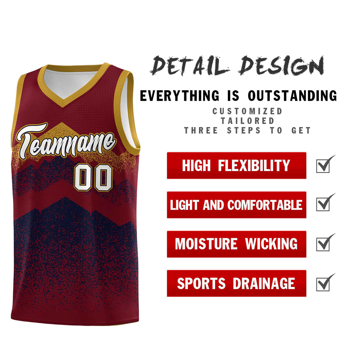 Custom Youth Basketball Jerseys Crimson Navy Gradient Mountain Design Uniforms