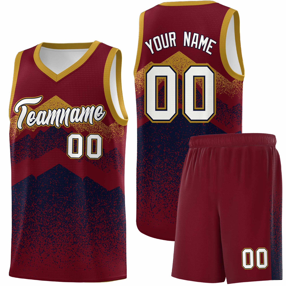 Custom Youth Basketball Jerseys Crimson Navy Gradient Mountain Design Uniforms