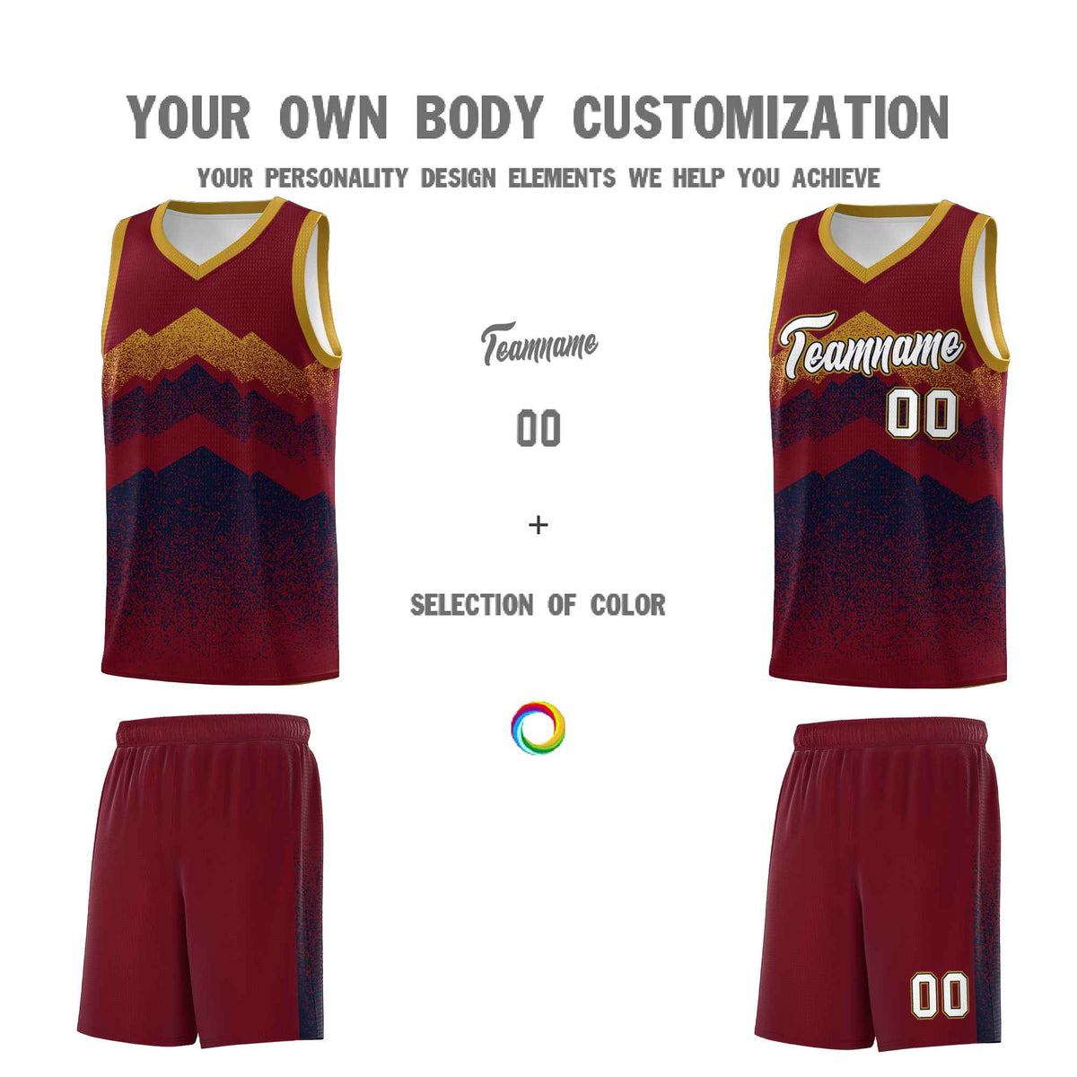 Custom Youth Basketball Jerseys Crimson Navy Gradient Mountain Design Uniforms