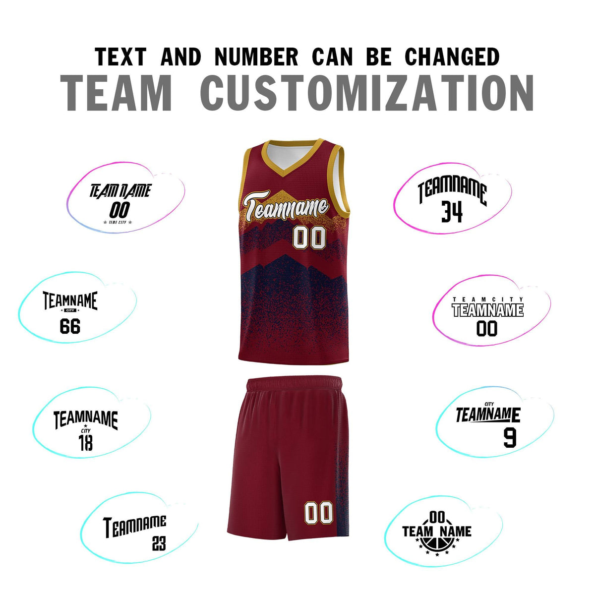 Custom Youth Basketball Jerseys Crimson Navy Gradient Mountain Design Uniforms