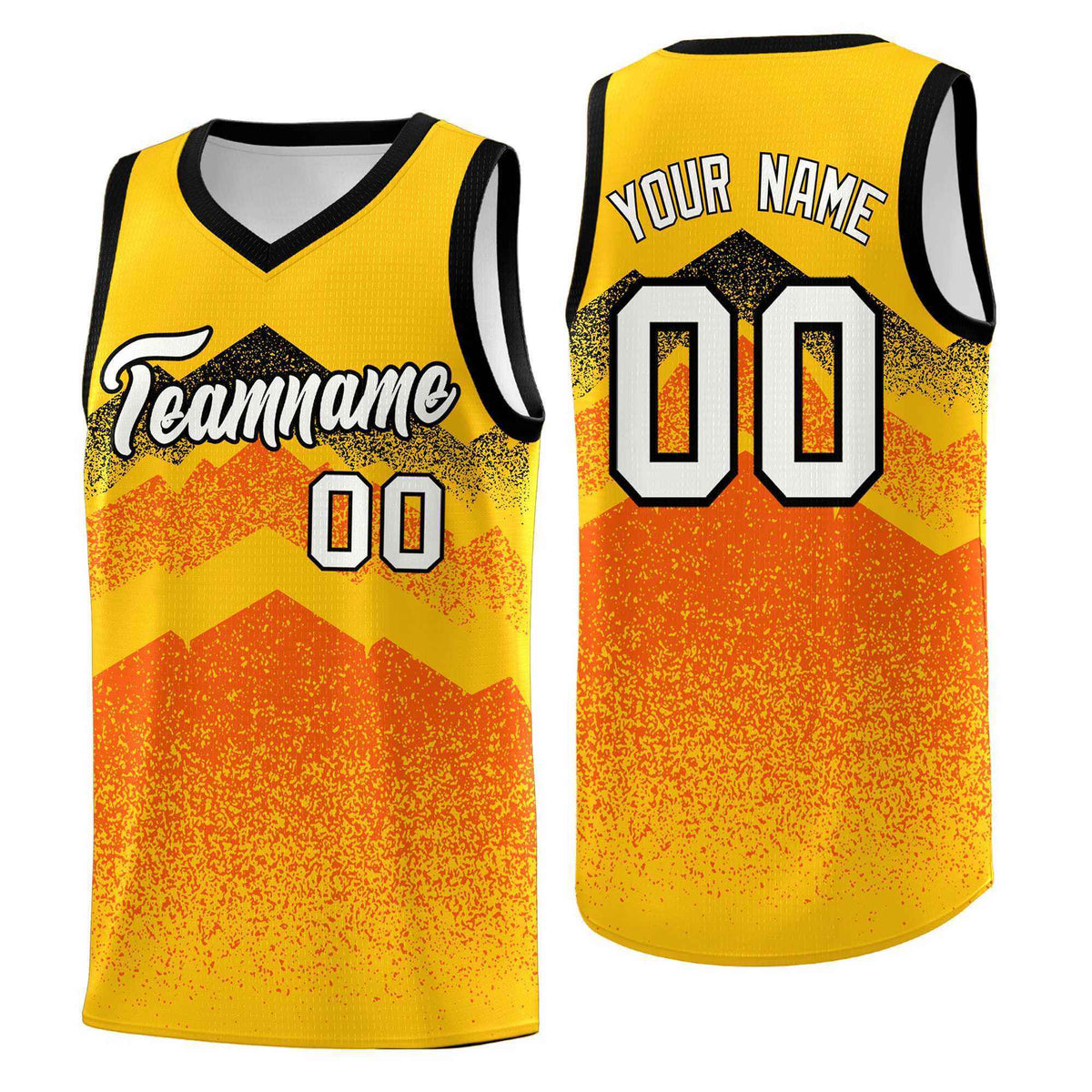 Personalized Youth Basketball Jerseys   Yellow Orange Gradient Mountain Design Uniforms