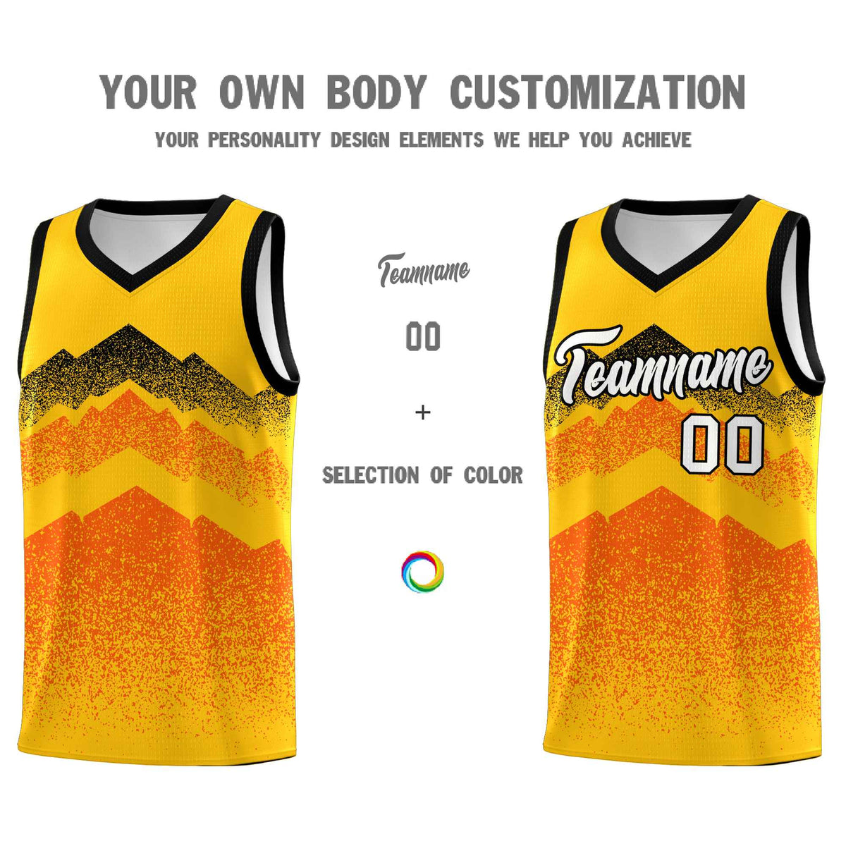 Personalized Youth Basketball Jerseys   Yellow Orange Gradient Mountain Design Uniforms