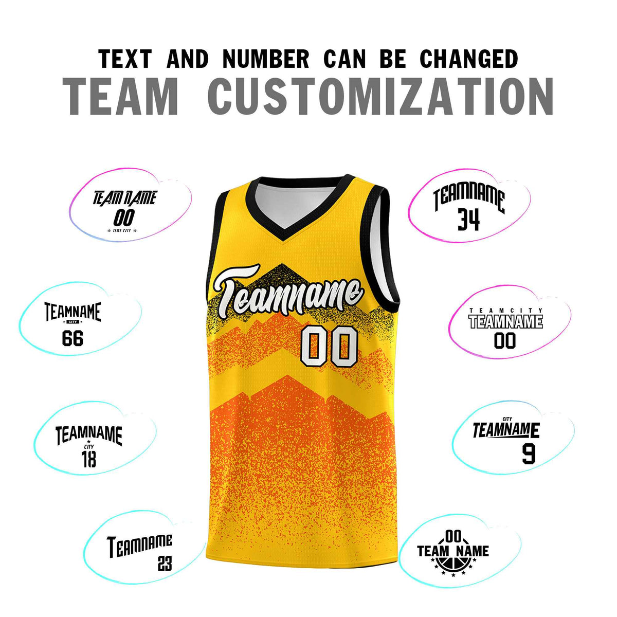 Personalized Youth Basketball Jerseys   Yellow Orange Gradient Mountain Design Uniforms
