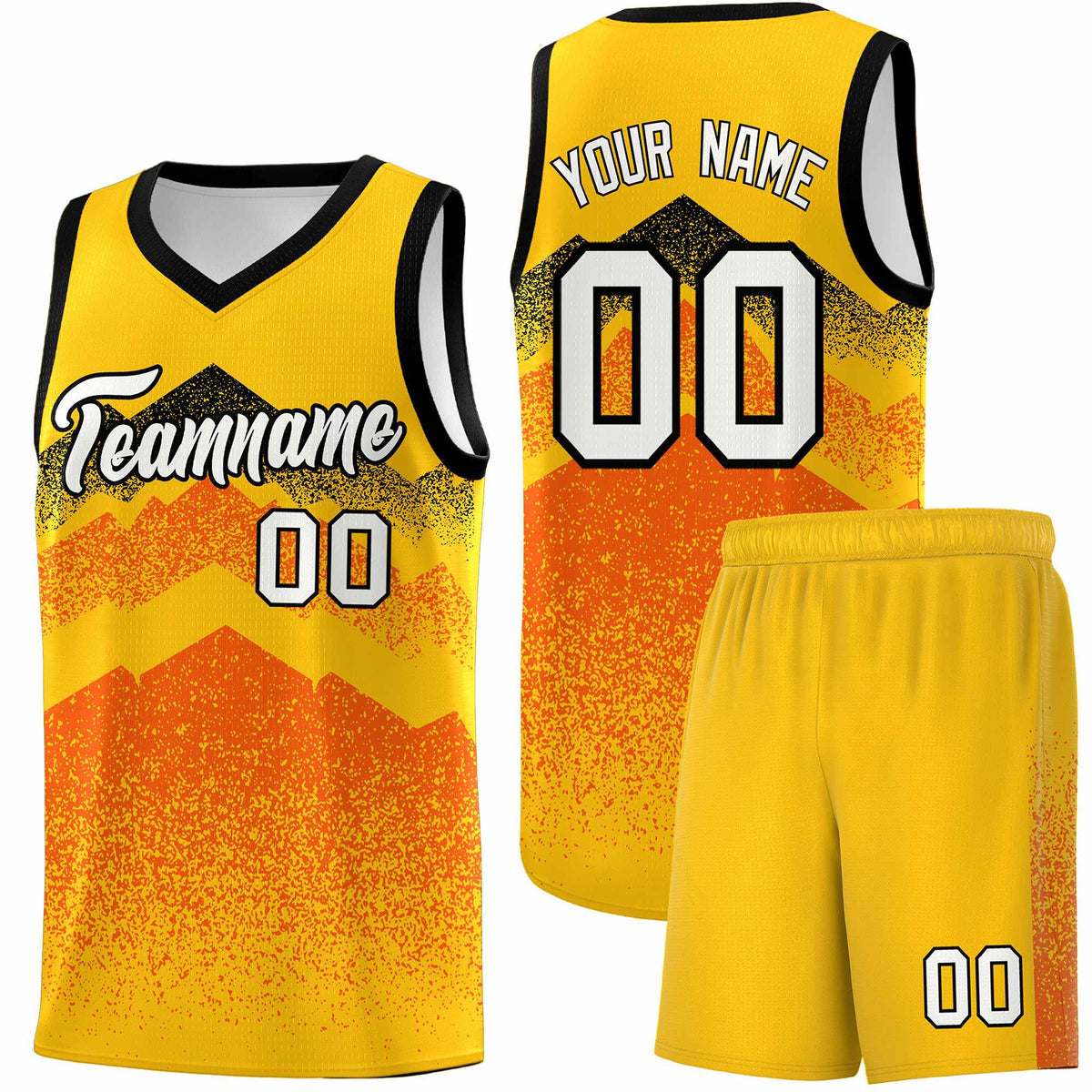 Personalized Youth Basketball Jerseys   Yellow Orange Gradient Mountain Design Uniforms