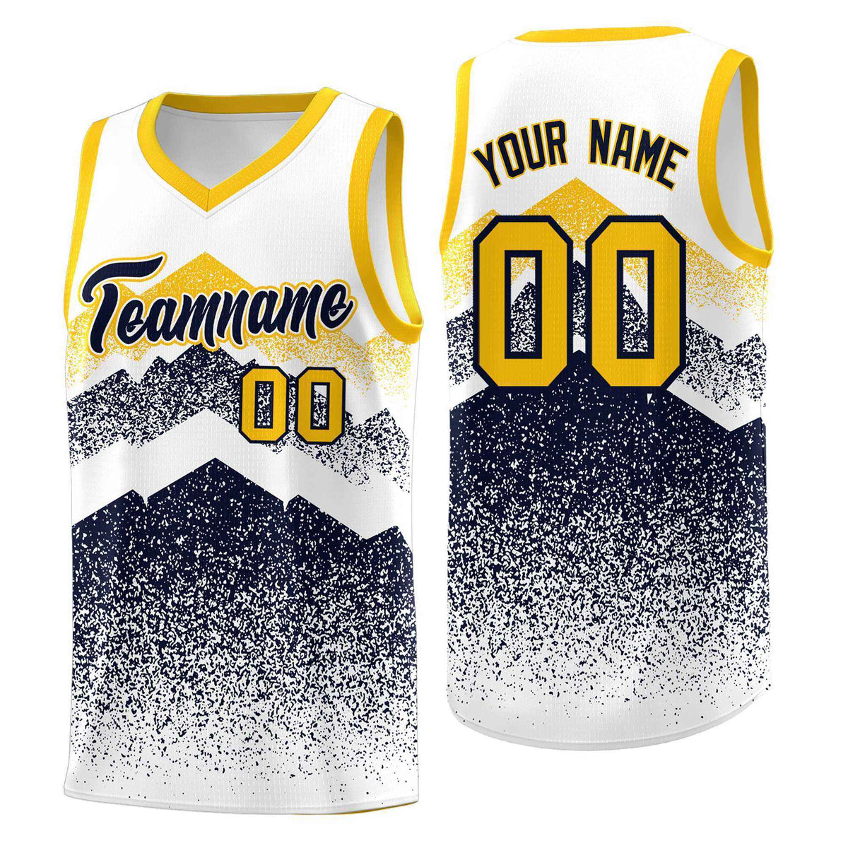 Custom Youth Basketball Jerseys White Navy Gradient Mountain Design Uniforms
