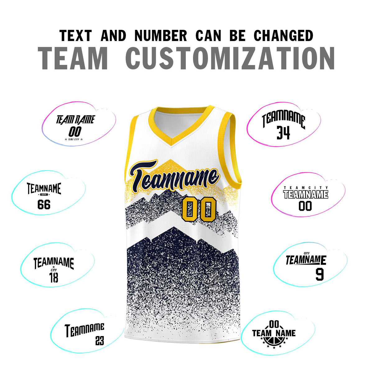 Custom Youth Basketball Jerseys White Navy Gradient Mountain Design Uniforms