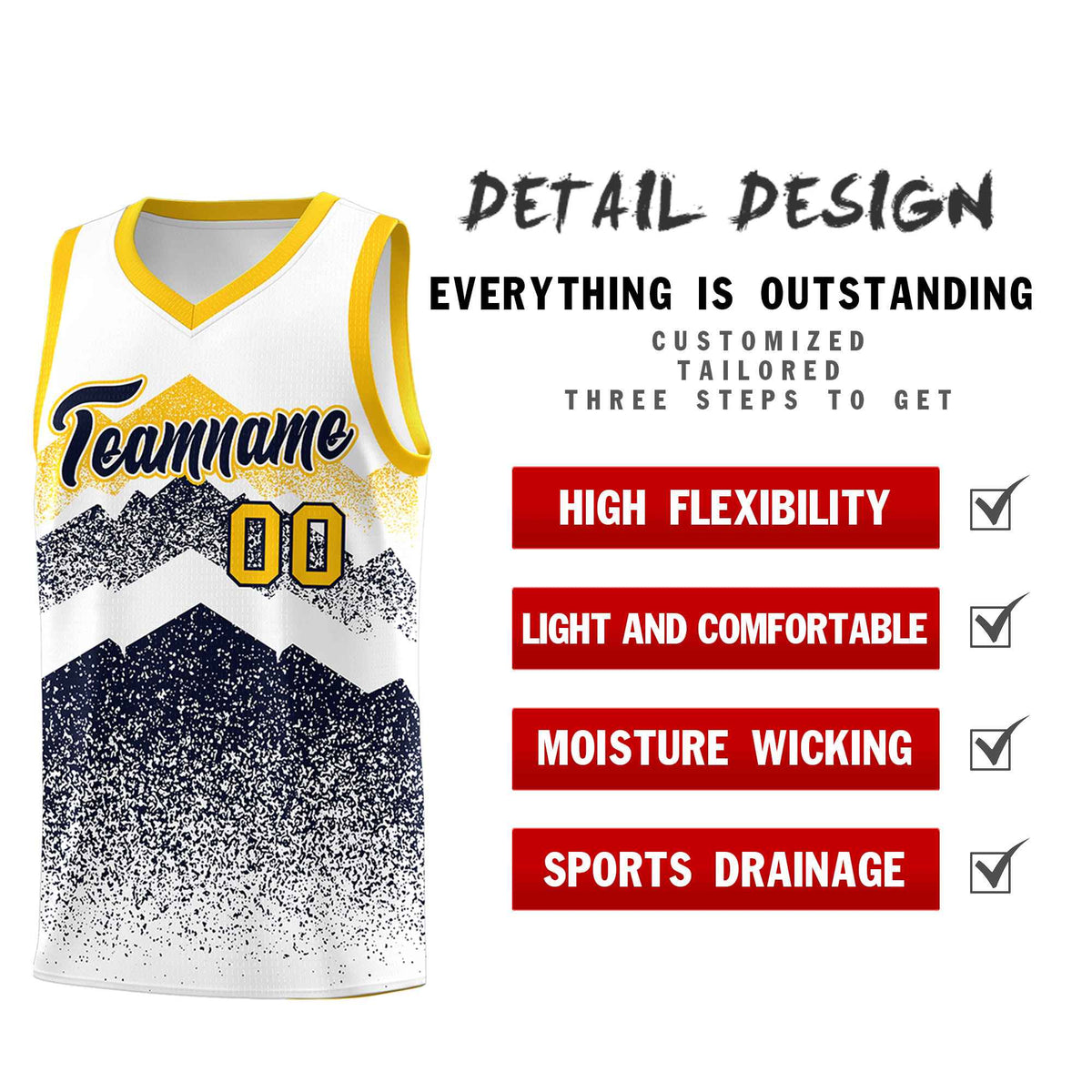 Custom Youth Basketball Jerseys White Navy Gradient Mountain Design Uniforms