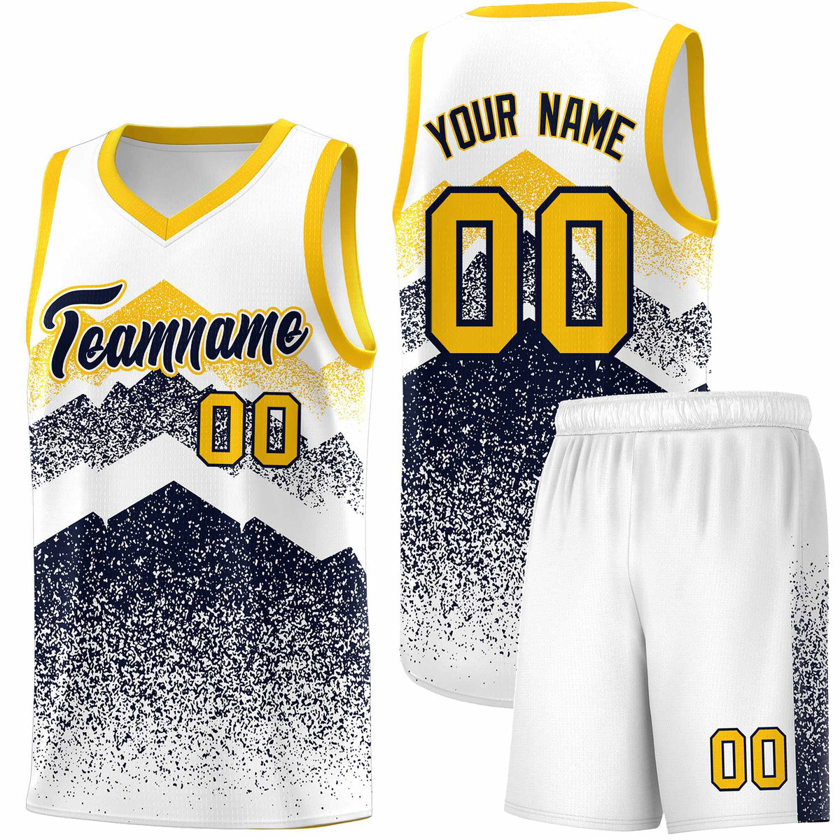 Custom Youth Basketball Jerseys White Navy Gradient Mountain Design Uniforms