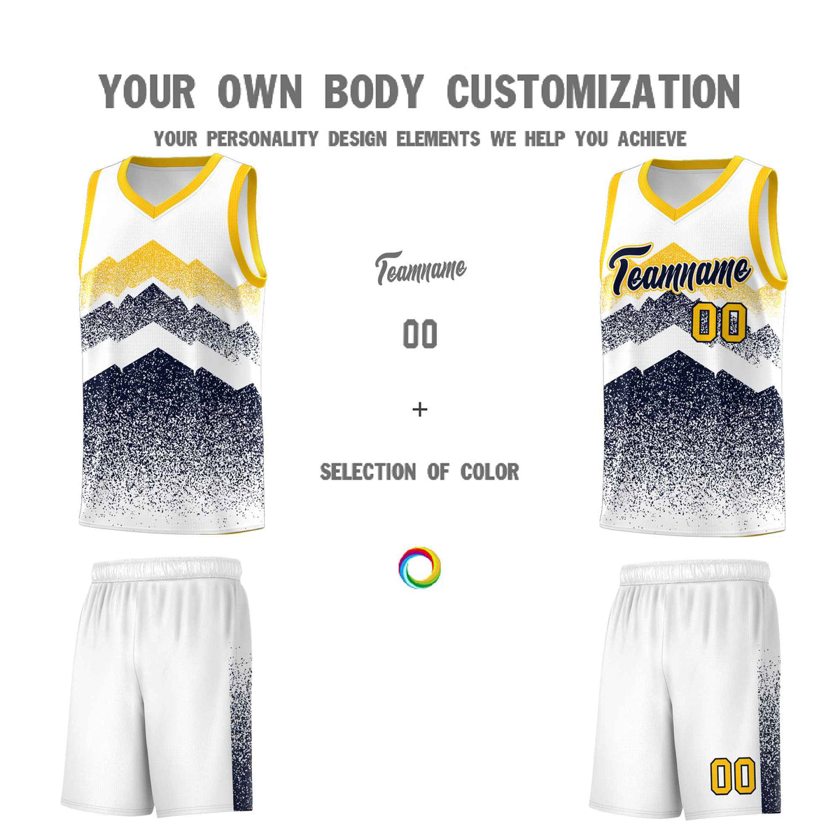 Custom Youth Basketball Jerseys White Navy Gradient Mountain Design Uniforms
