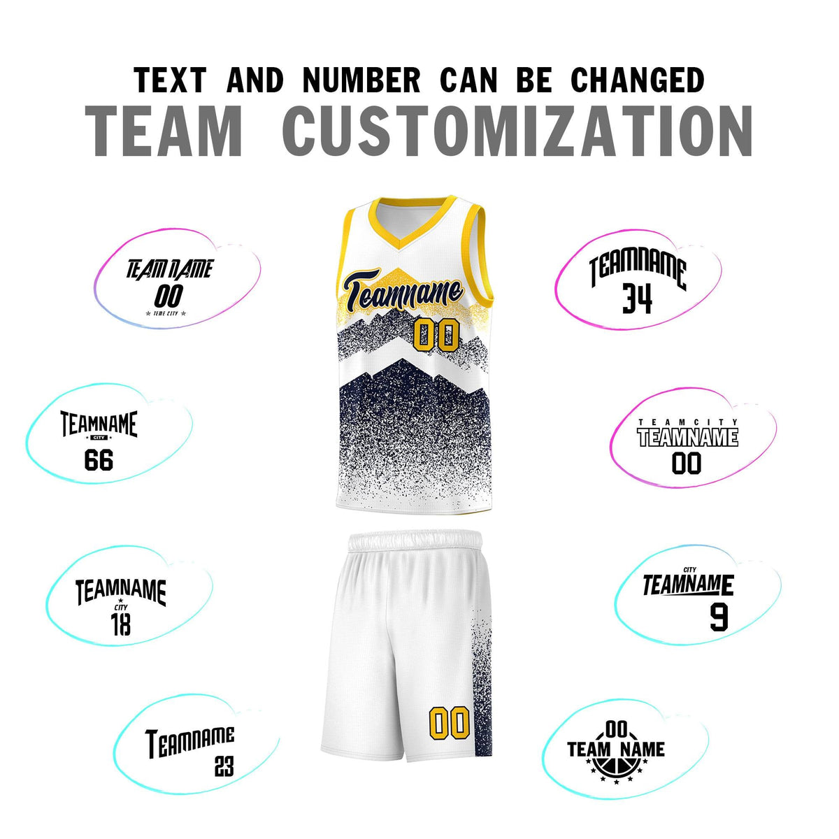 Custom Youth Basketball Jerseys White Navy Gradient Mountain Design Uniforms