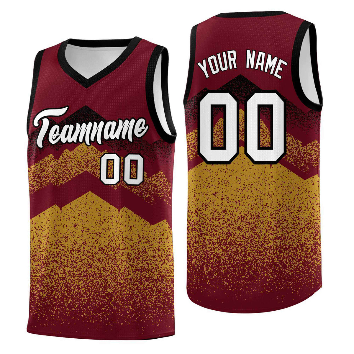 Personalized Youth Basketball Jerseys   Crimson Old Gold Gradient Mountain Design Uniforms