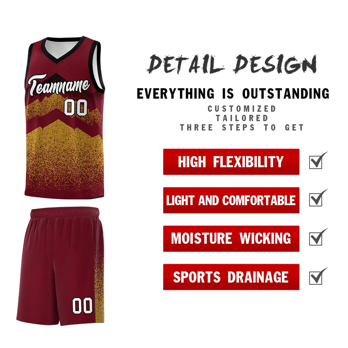 Personalized Youth Basketball Jerseys   Crimson Old Gold Gradient Mountain Design Uniforms
