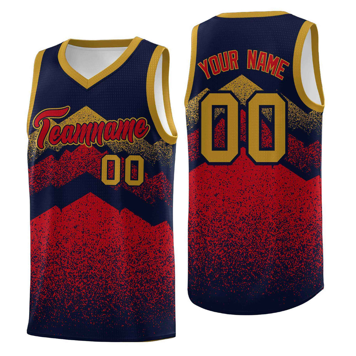 Custom Youth Basketball Jerseys Navy Red Gradient Mountain Design Uniforms