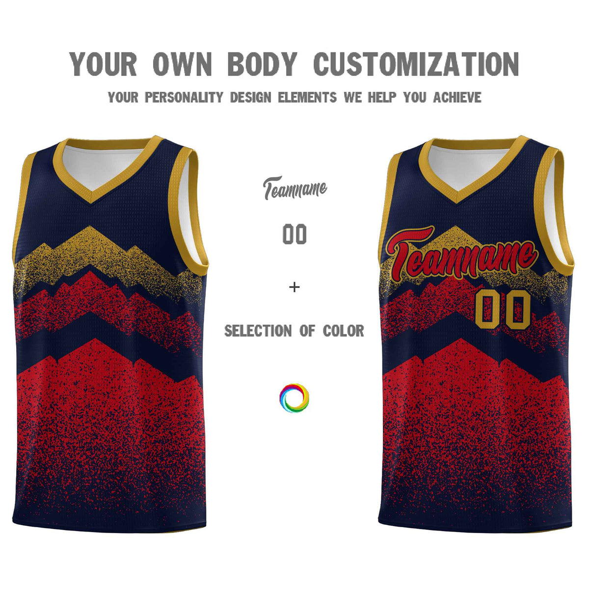 Custom Youth Basketball Jerseys Navy Red Gradient Mountain Design Uniforms