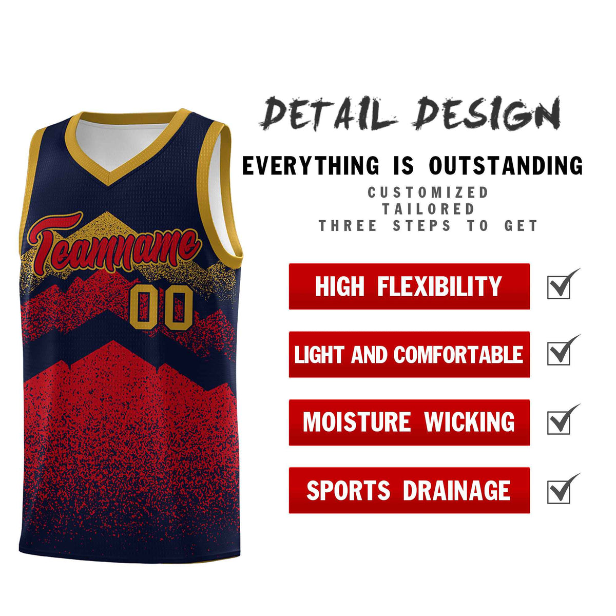 Custom Youth Basketball Jerseys Navy Red Gradient Mountain Design Uniforms